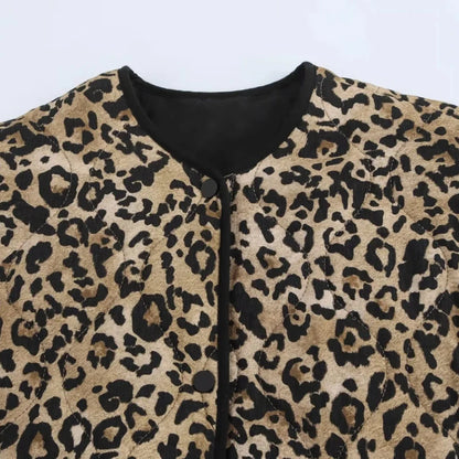 Gesteppte Steppjacke im Vintage-Stil mit Leopardenmuster