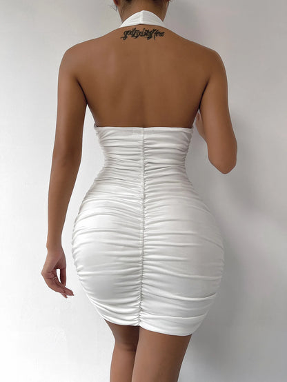 Deep V-Neck Backless Mini Dress