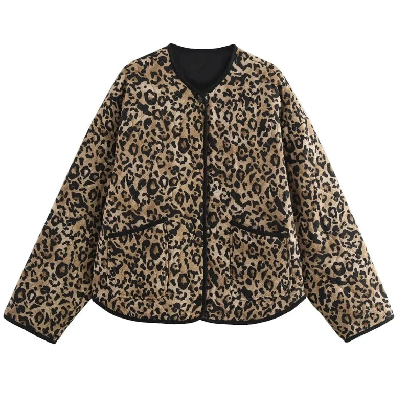 Gesteppte Steppjacke im Vintage-Stil mit Leopardenmuster