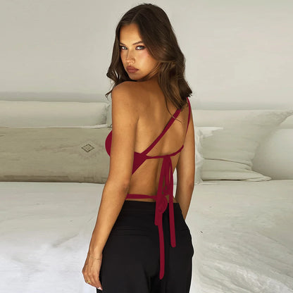 One-Shoulder Lace-Up Backless Top