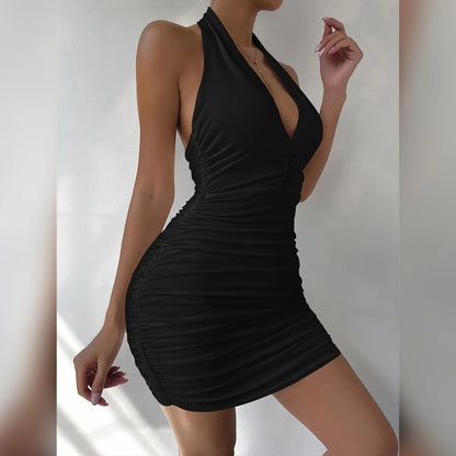 Deep V-Neck Backless Mini Dress