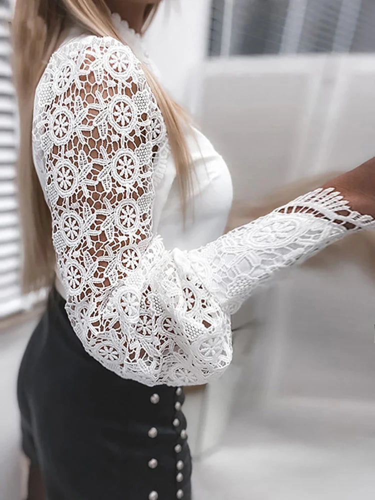 Lace Patchwork Button-Up Blouse