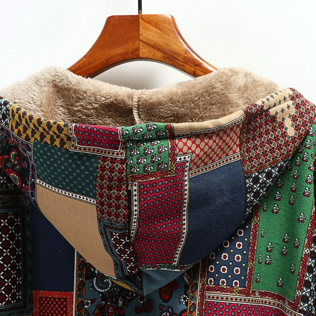 Patchwork Sherpa-Lined Hooded Coat