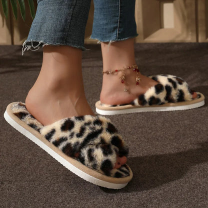 Cozy Faux Fur Cross Strap Slippers