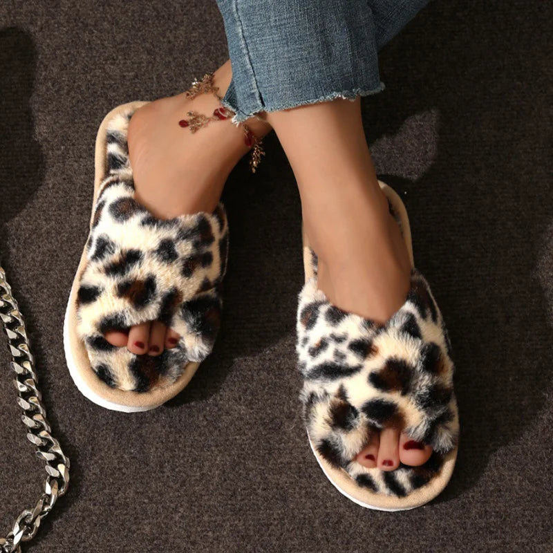 Cozy Faux Fur Cross Strap Slippers